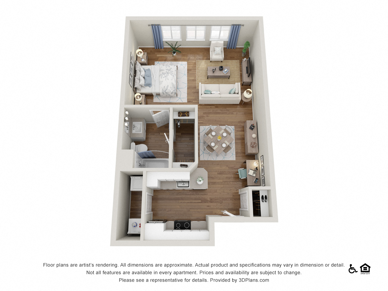 Floor plan for studio, 1 bath, 690 sqft